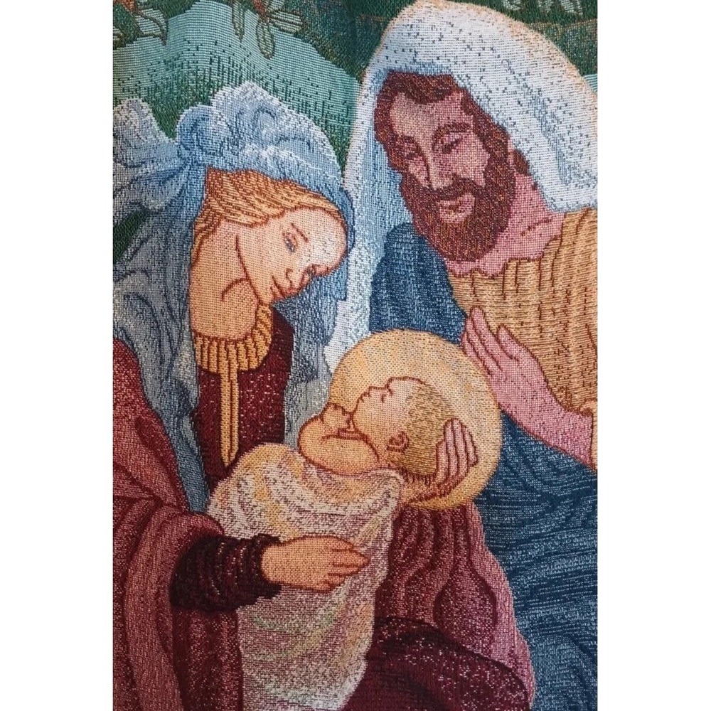 VTG American Weaver's A Child Is Born Mary Joseph Jesus Tapestry‎ Throw Blanket